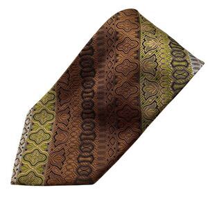 Vtg Commodore Mens Tie Necktie Wide Polyester Textured Brown Green Black Striped